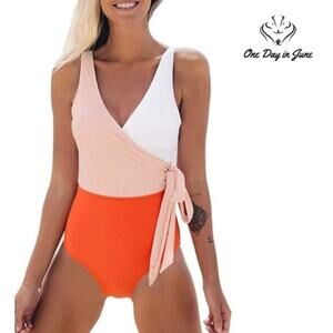 Cupshe Orange White Bowknot Padded One Piece Size M